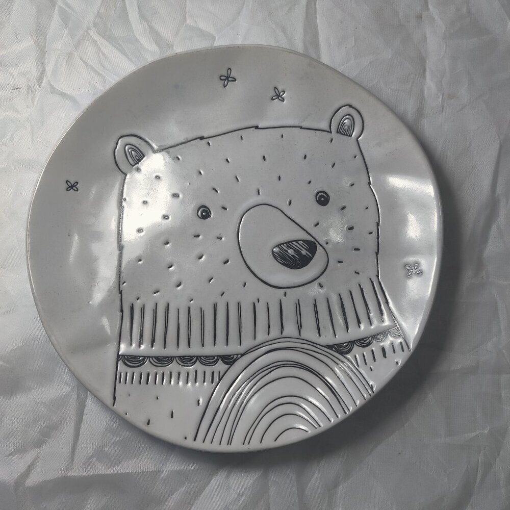 Pier 1 "Bear" Etched Dinner Plate makes any meal an adventure, Black on White